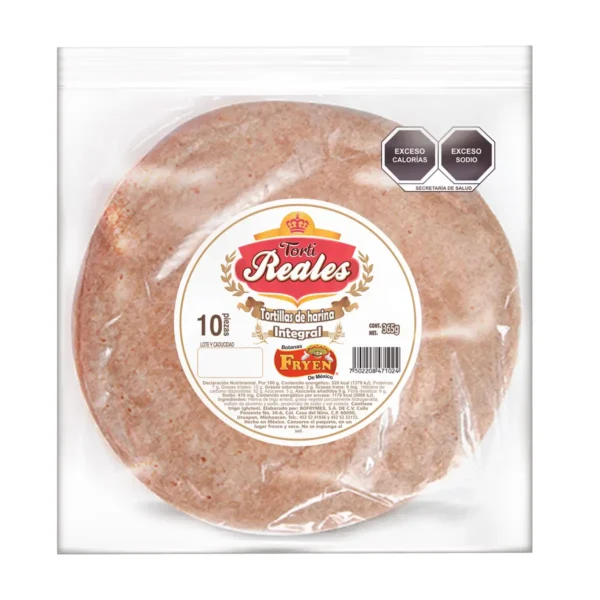 Torti Reales Botanas Fryen Tortillas de Harina Integral bolsa con 10 piezas 365g
