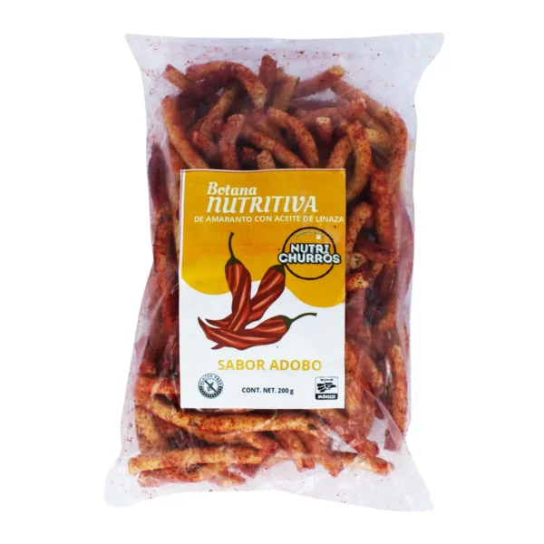 Botana Nutritiva de Amarando con Aceite de Linaza Nutri Churros Sabor Adobo 200 g.