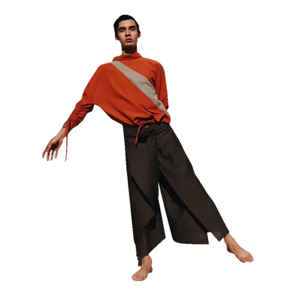 Blusa 3/4 Naranja y Pantalón con Cinta en la Cintura  Aurea Bucio