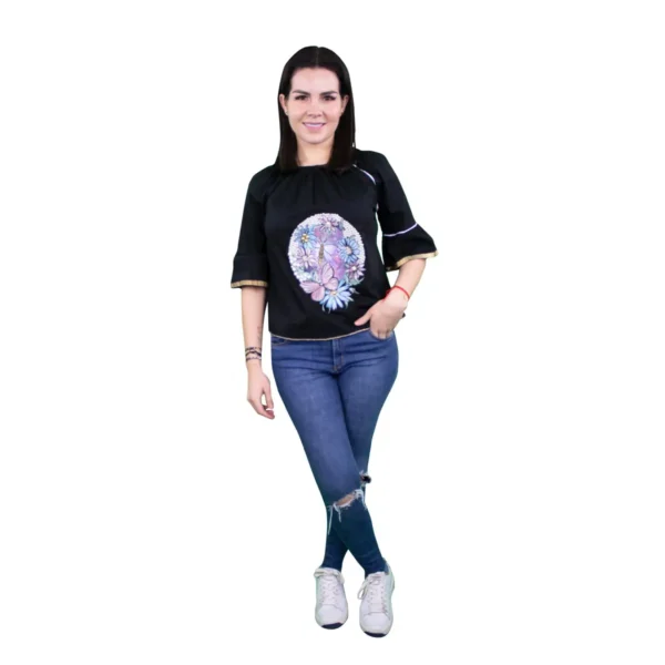 Blusa Manga 3/4 con Mariposa y Perlas Aledra