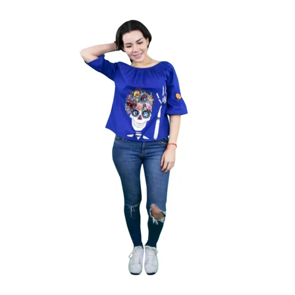 Blusa Color Azul con Diseño de Calavera Aledra