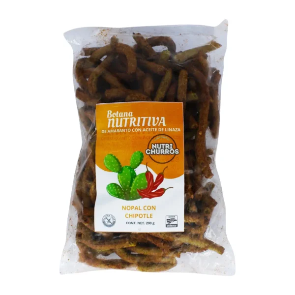 Botana Nutritiva de Amarando con Aceite de Linaza Nutri Churros Sabor Nopal con Chipotle 200 g.