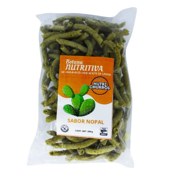 Botana Nutritiva de Amarando con Aceite de Linaza Nutri Churros Sabor Nopal 200 g.