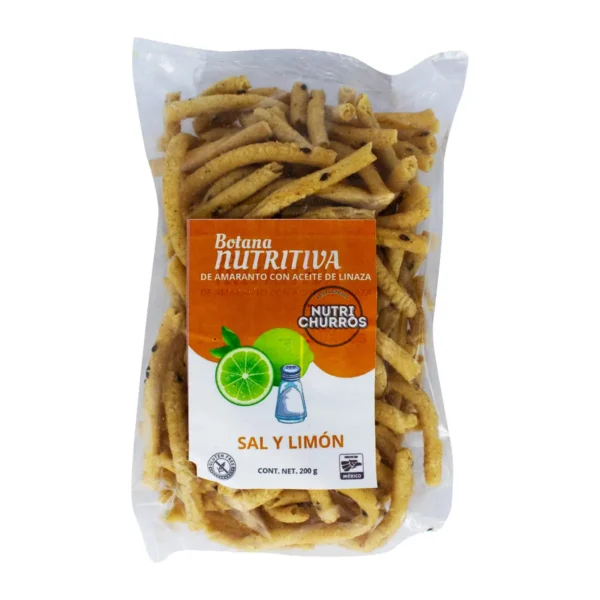 Botana Nutritiva de Amarando con Aceite de Linaza Nutri Churros Sal y Limón 200 g.
