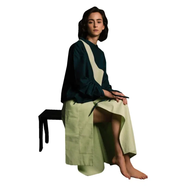 Vestido Verde Limón con Franja Aurea Bucio