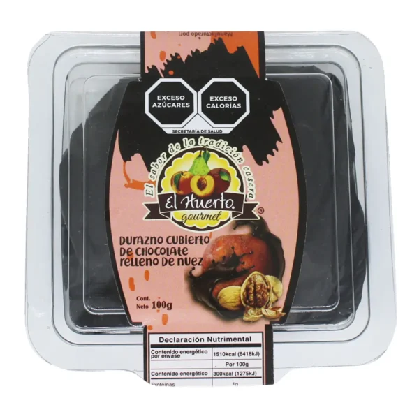 Durazno Cubierto de Chocolate Relleno de Nuez El Huerto el Sabor de la Tradición Casera 100 g.
