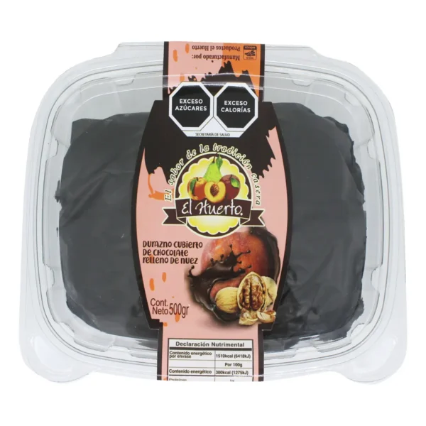 Durazno Cubierto de Chocolate Relleno de Nuez El Huerto el Sabor de la Tradición Casera 500 g.